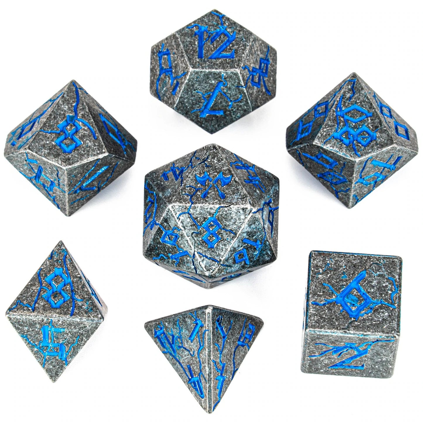 Barbarian Metal Dice: Ancient Silver with Blue | Game Grid - Logan