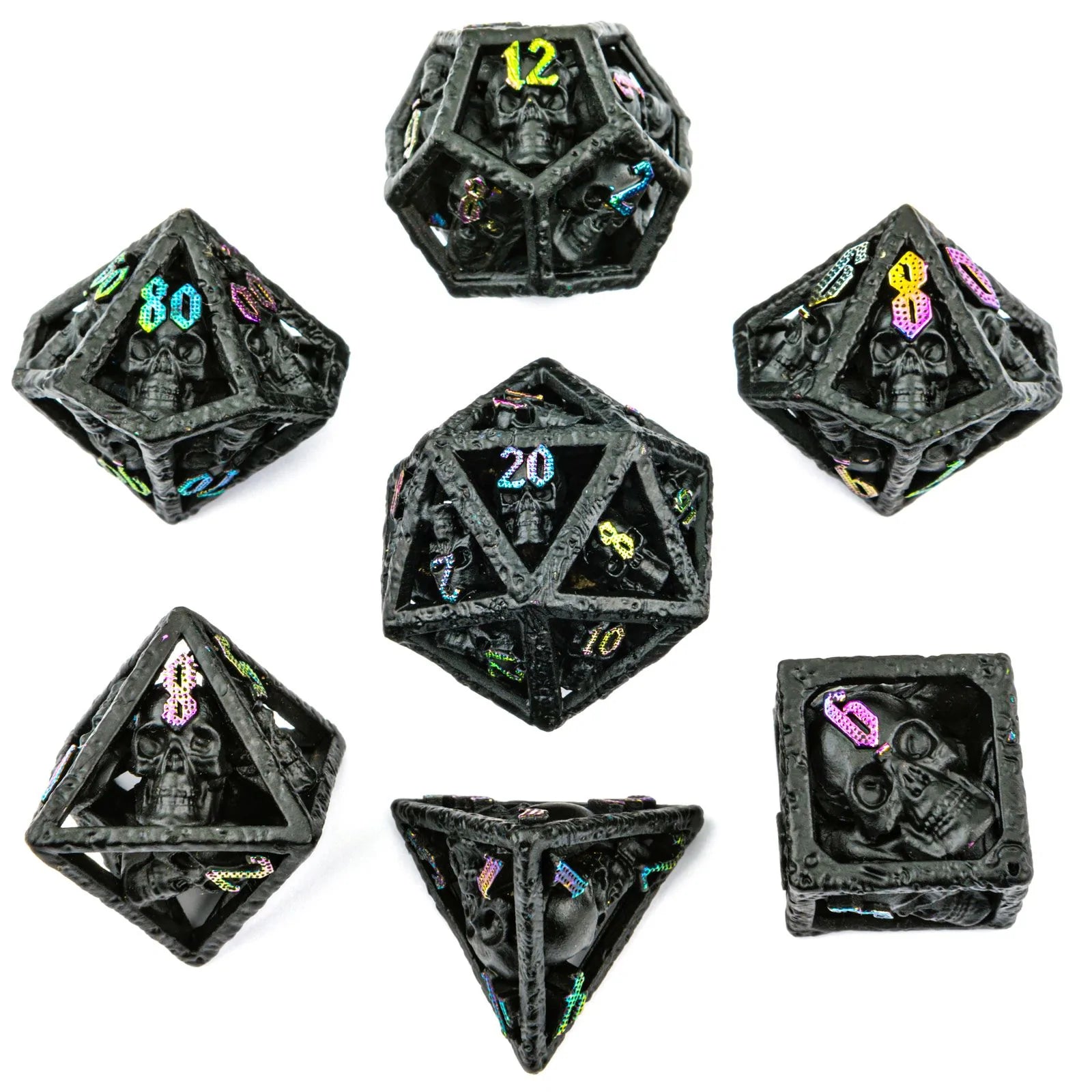 Hollow Metal RPG Dice Set: Skull's Grin - Black/Chromatic | Game Grid - Logan