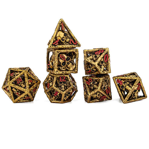 Hollow Metal RPG Dice Set: Skull's Grin - Gold/Red | Game Grid - Logan