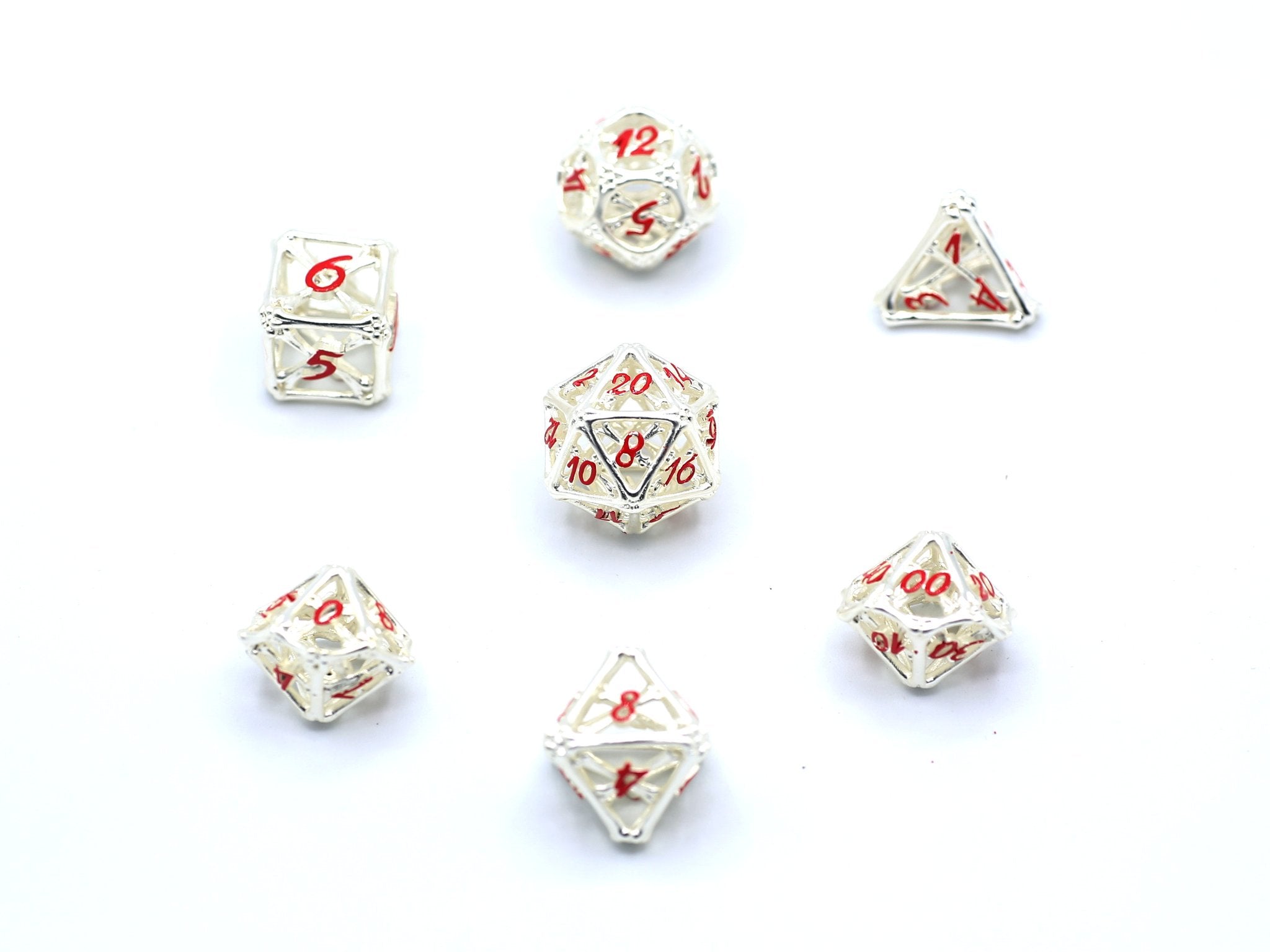 Death's Treasure Hollow Metal Dice: Matt Silver and Red | Game Grid - Logan