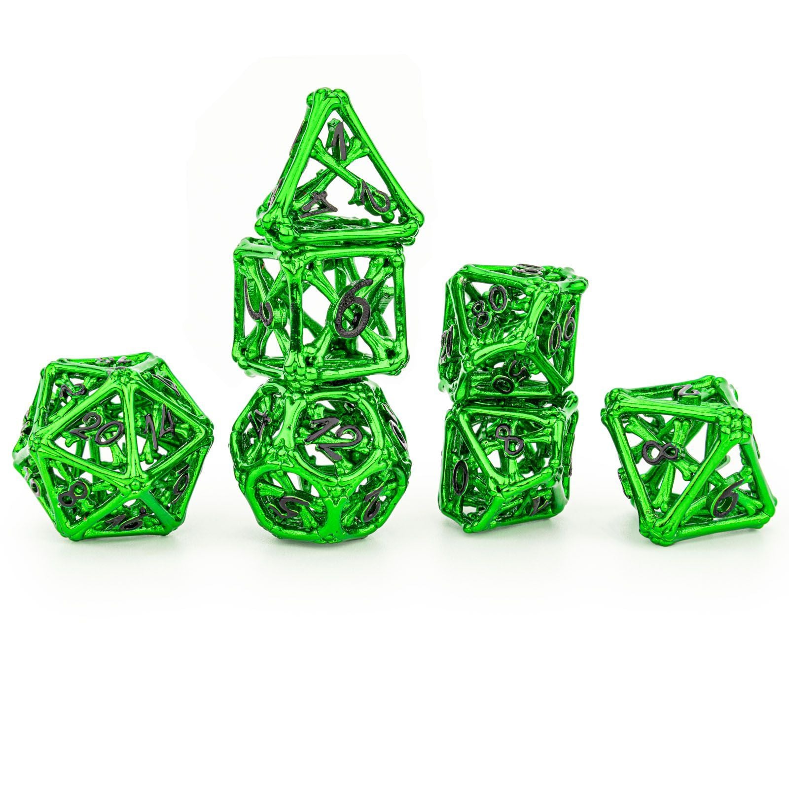 Death's Treasure Hollow Metal Dice: Shiny Green and Black | Game Grid - Logan