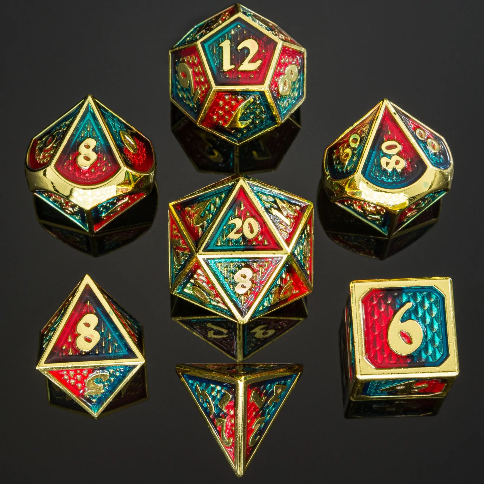 Metal Behemoth Dice: Gold with Red/Blue | Game Grid - Logan