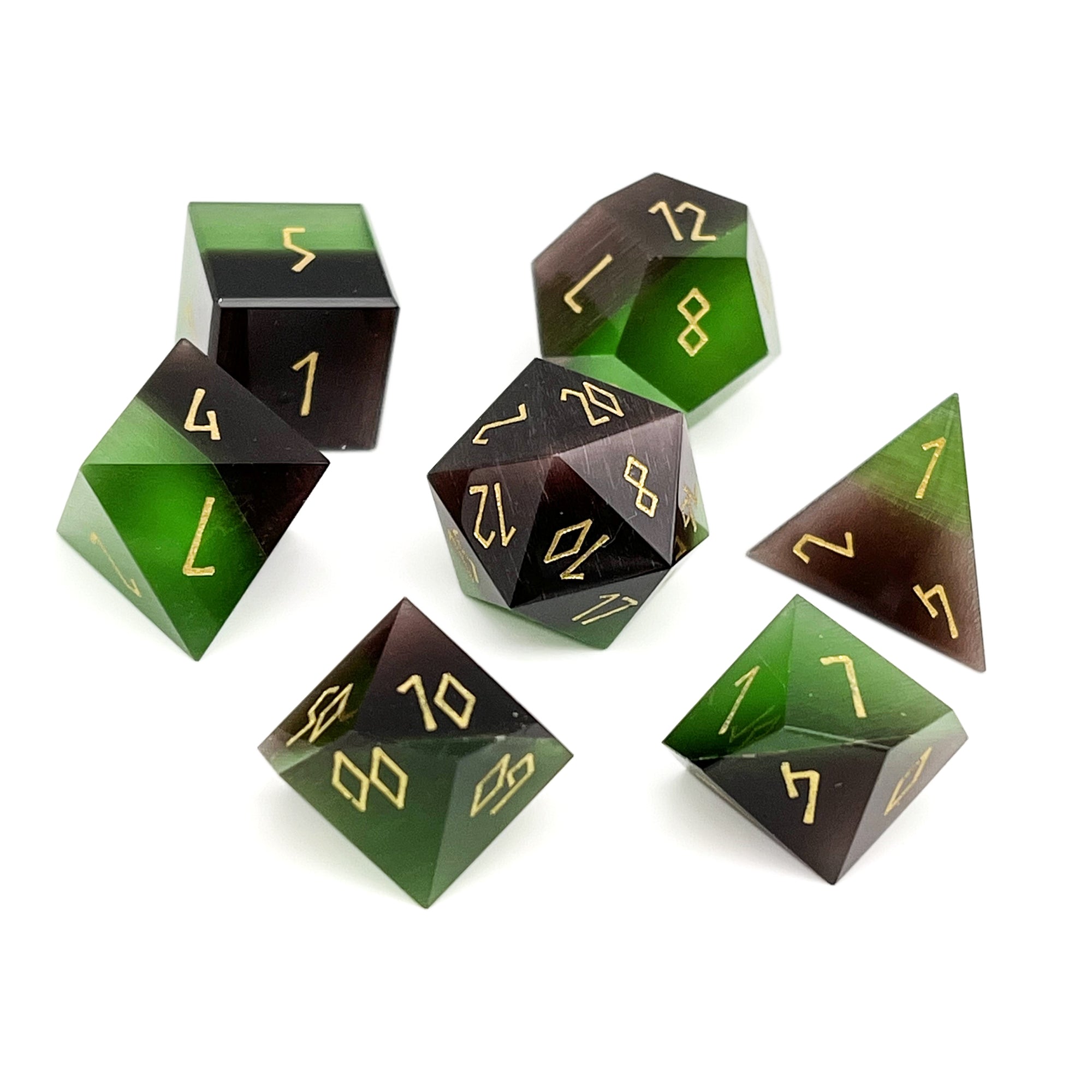 Gemstone Dice: Split The Party - Purple and Green Cat's Eye | Game Grid - Logan