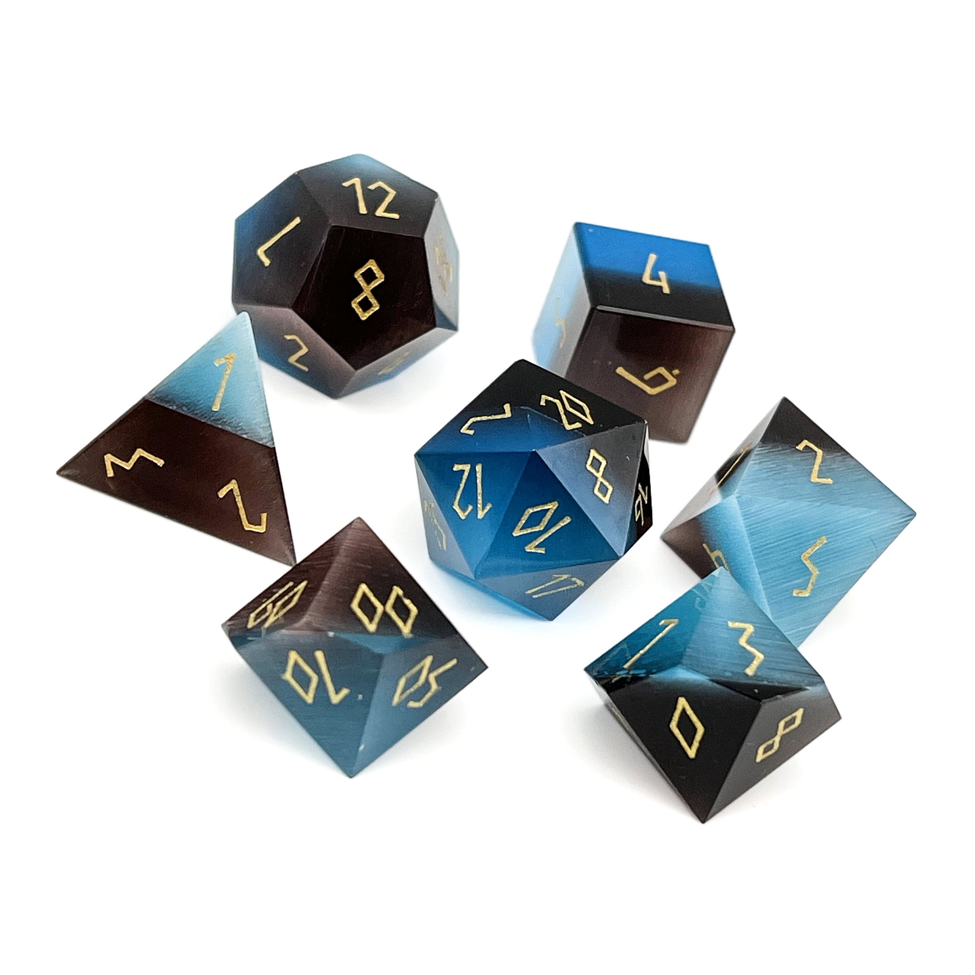 Gemstone Dice: Split The Party - Blue and Purple Cat's Eye | Game Grid - Logan