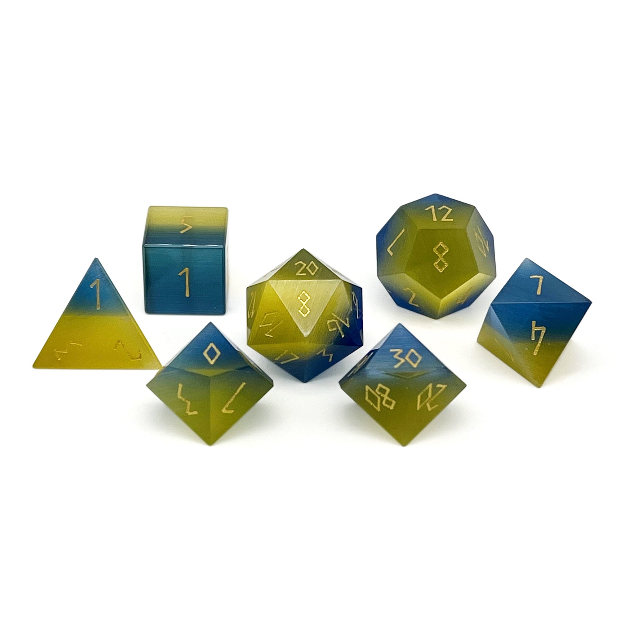 Gemstone Dice: Split The Party - Blue and Yellow Cat's Eye | Game Grid - Logan
