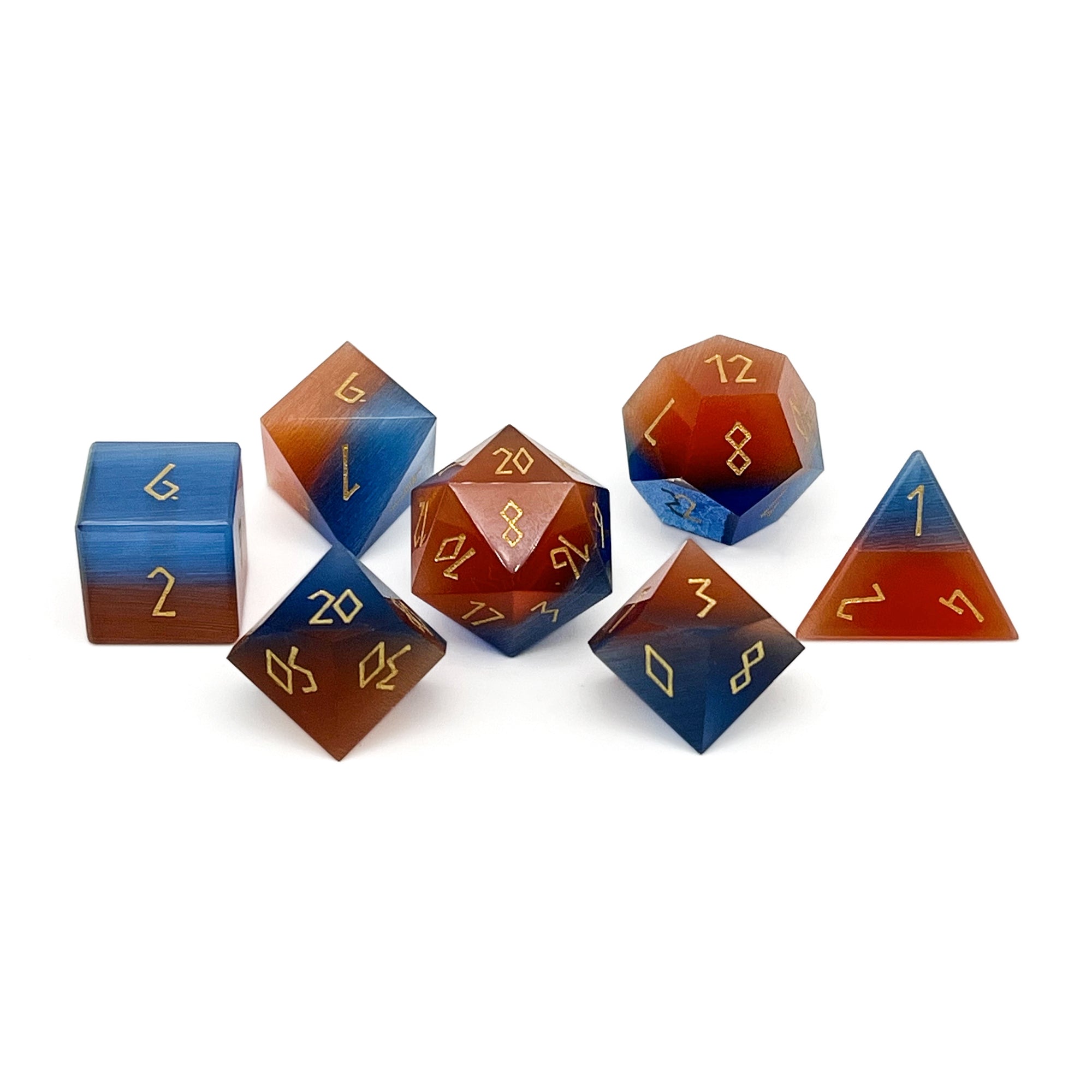 Gemstone Dice: Split The Party - Blue and Red Cat's Eye | Game Grid - Logan