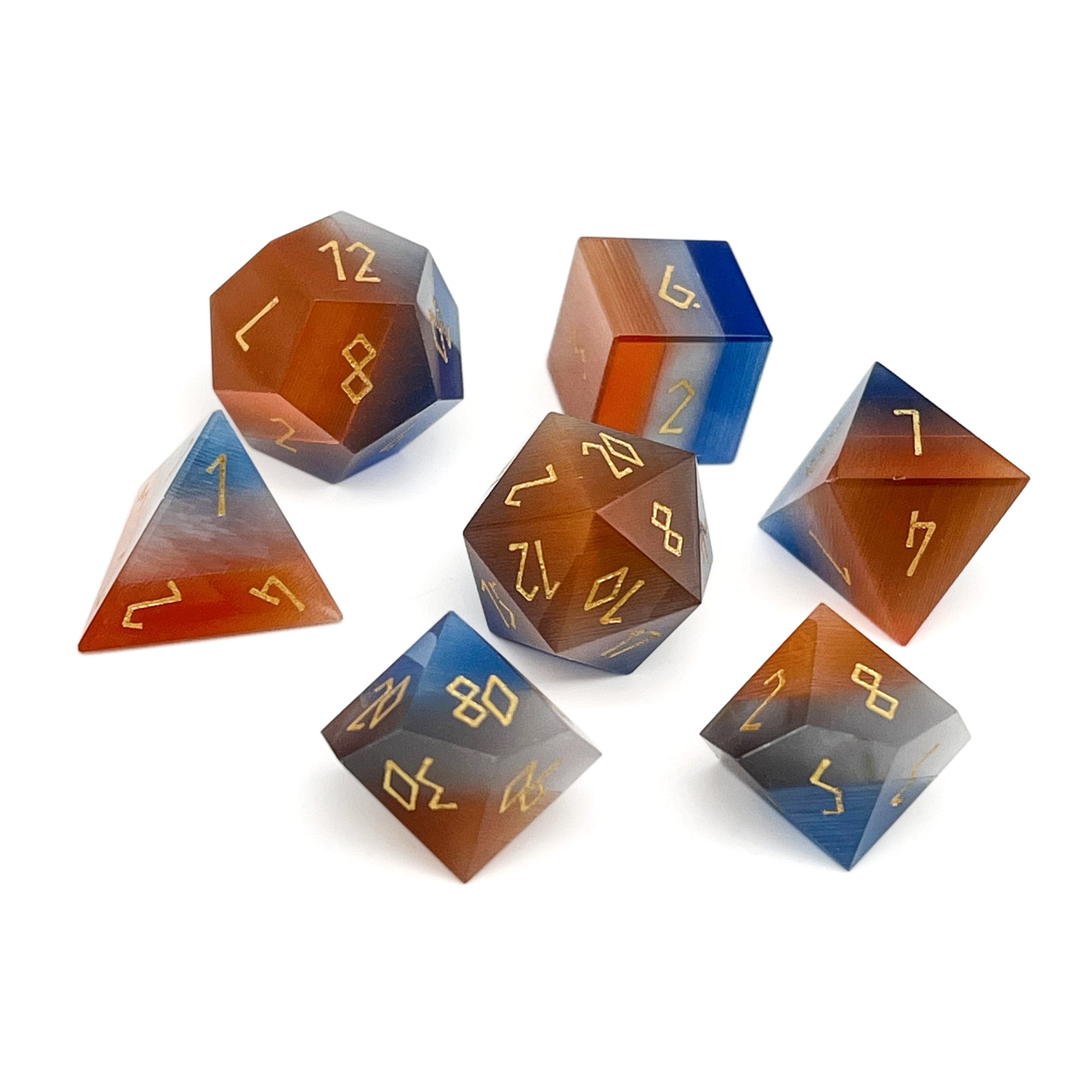 Gemstone Dice: Red Clear and Blue Cats Eye | Game Grid - Logan