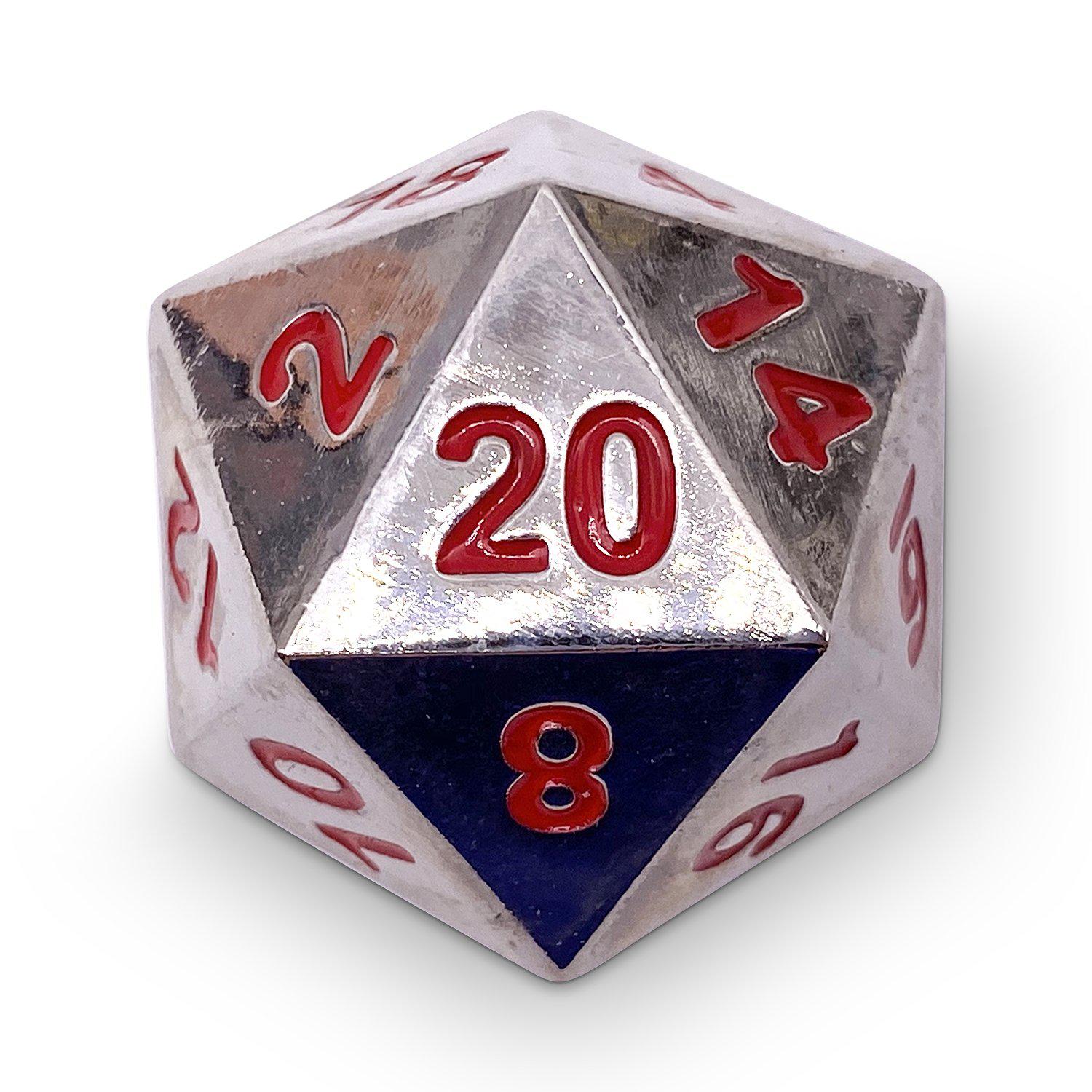 45MM Metal D20 Boulder: Lycanthrope Silver | Game Grid - Logan