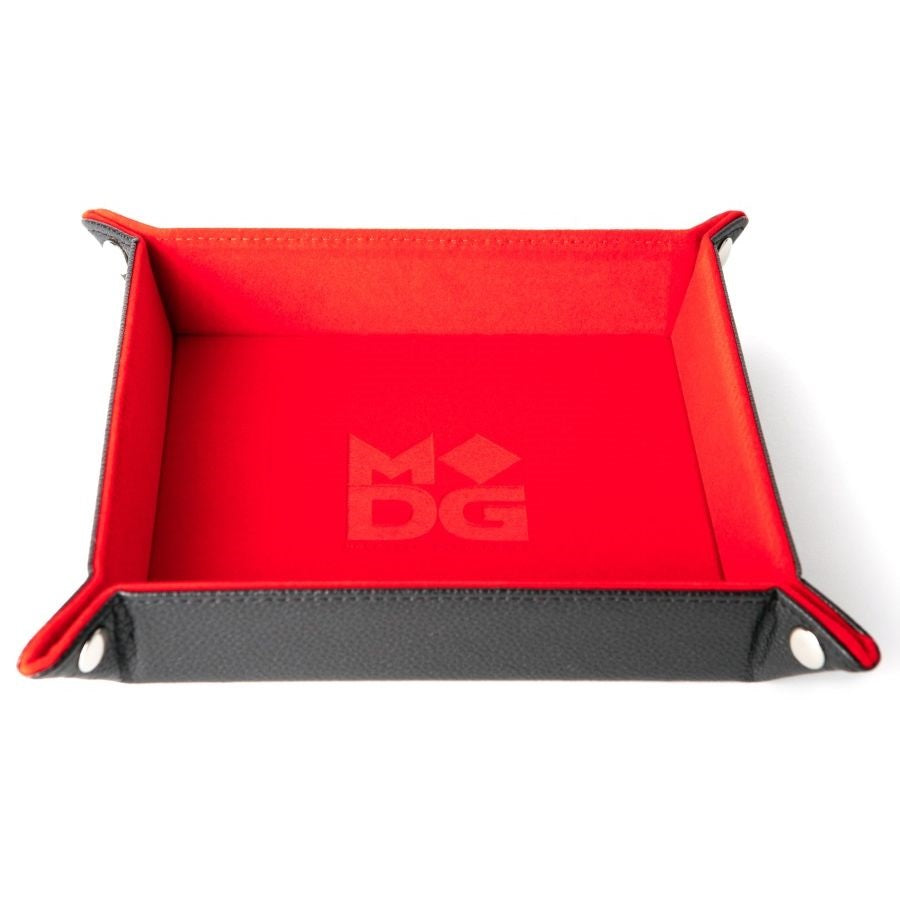 Velvet Folding Dice Tray with Leather Backing - 10" x 10" Red | Game Grid - Logan
