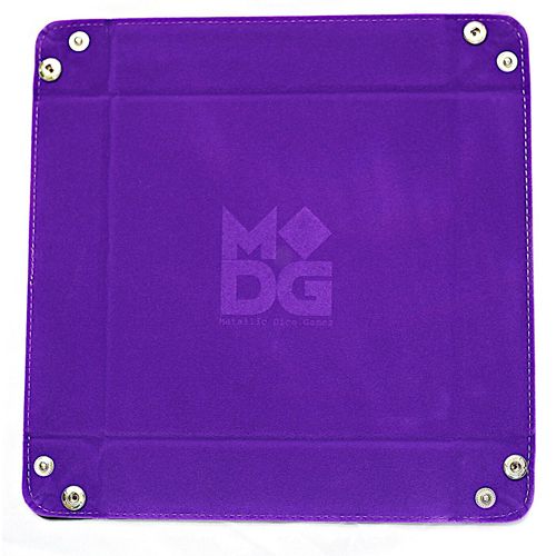 Velvet Folding Dice Tray with Leather Backing - 10" x 10" Purple | Game Grid - Logan