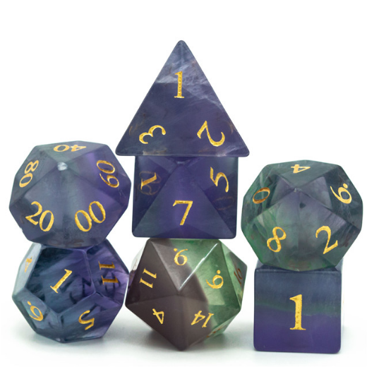 Natural Fluorite - Engraved RPG Dice Set | Game Grid - Logan