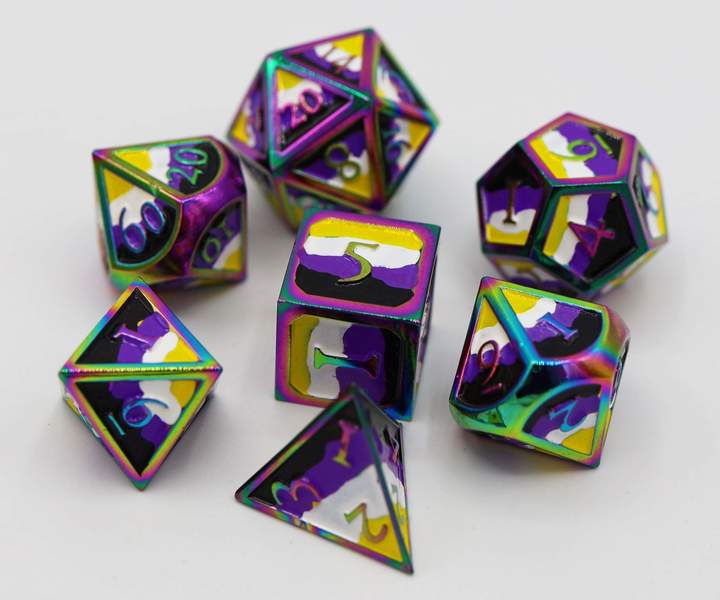 Non Binary Pride Flag - RPG Metal Dice Set | Game Grid - Logan