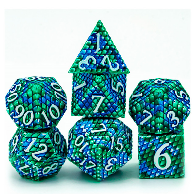 Metal RPG Dice Set: Dragon Scale - Ocean | Game Grid - Logan