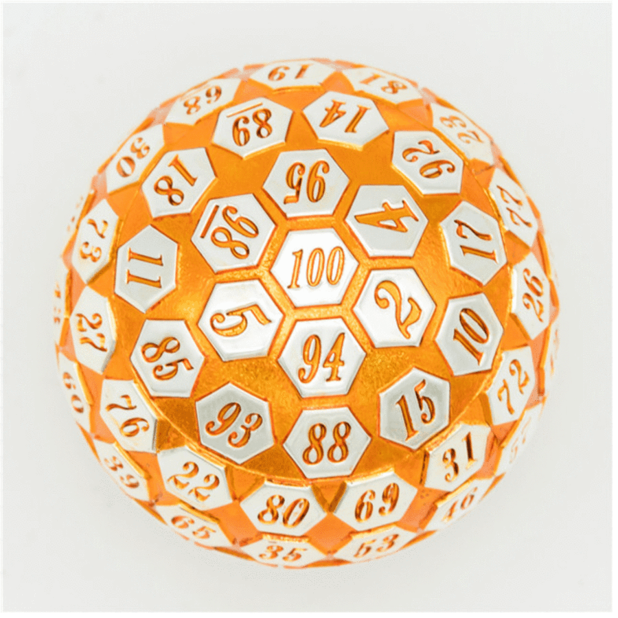 45mm Metal D100 - Orange and Silver | Game Grid - Logan