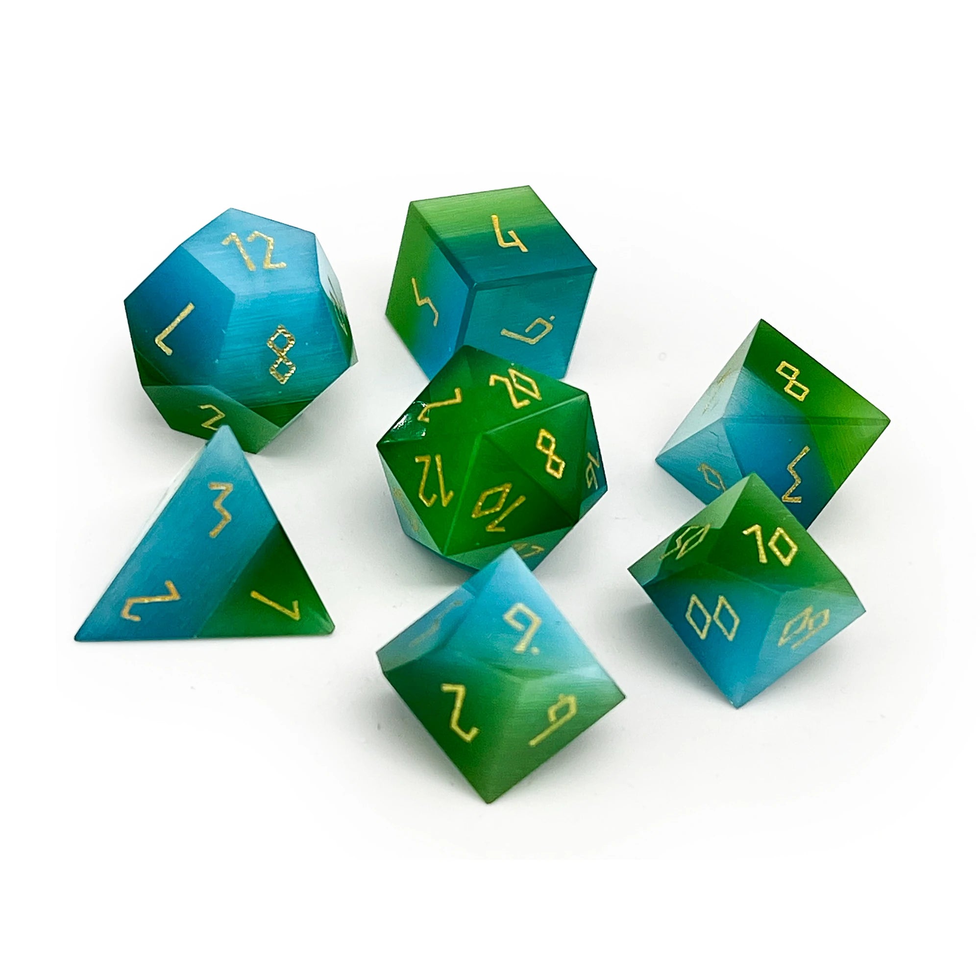 Gemstone Dice: Split The Party - Blue and Green Cat's Eye | Game Grid - Logan