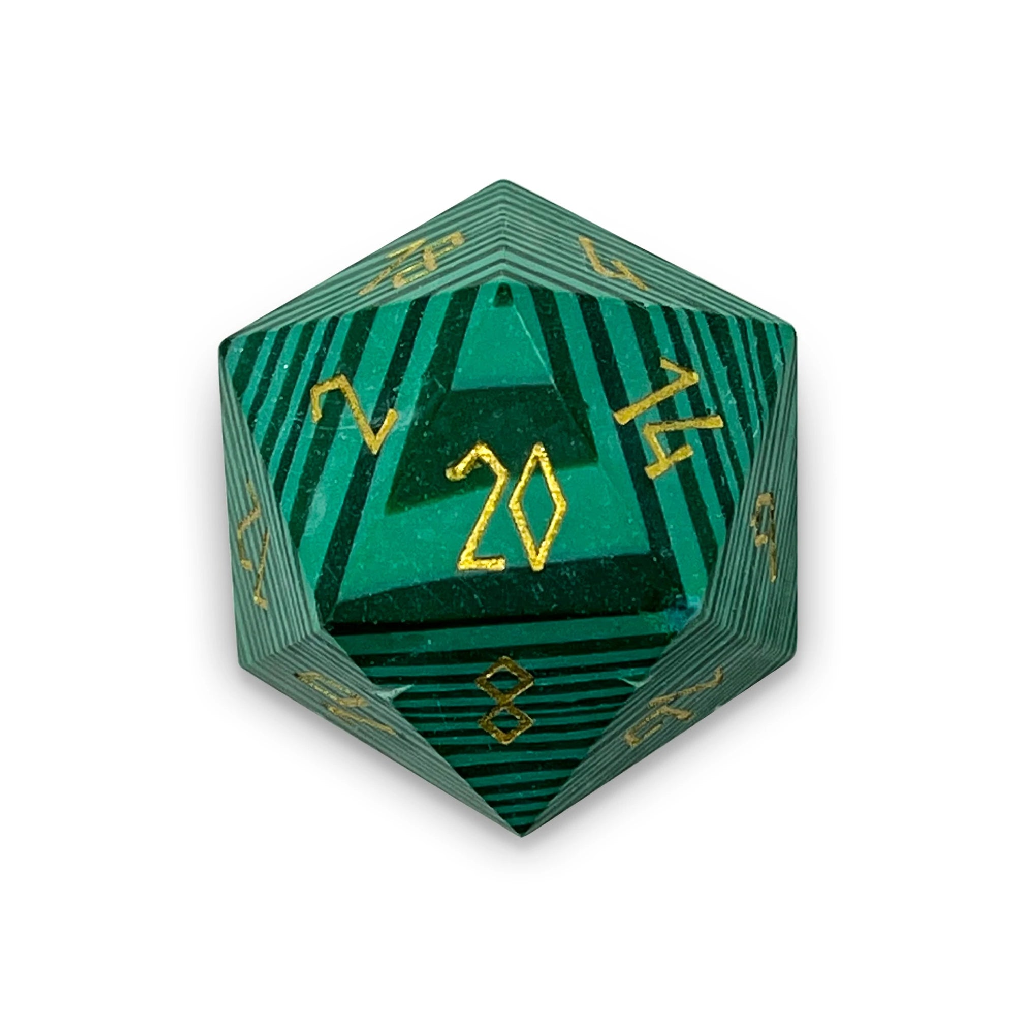 30MM Gemstone D20 Boulder: Malachite | Game Grid - Logan