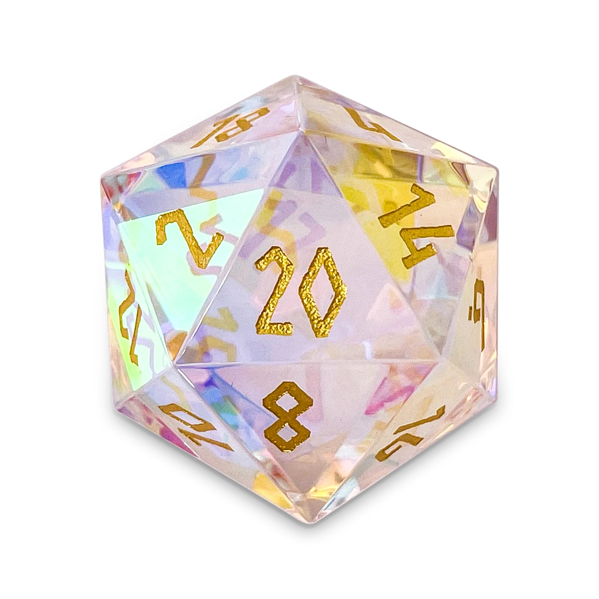 30MM Gemstone D20 Boulder: K9 Rainbow Glass | Game Grid - Logan