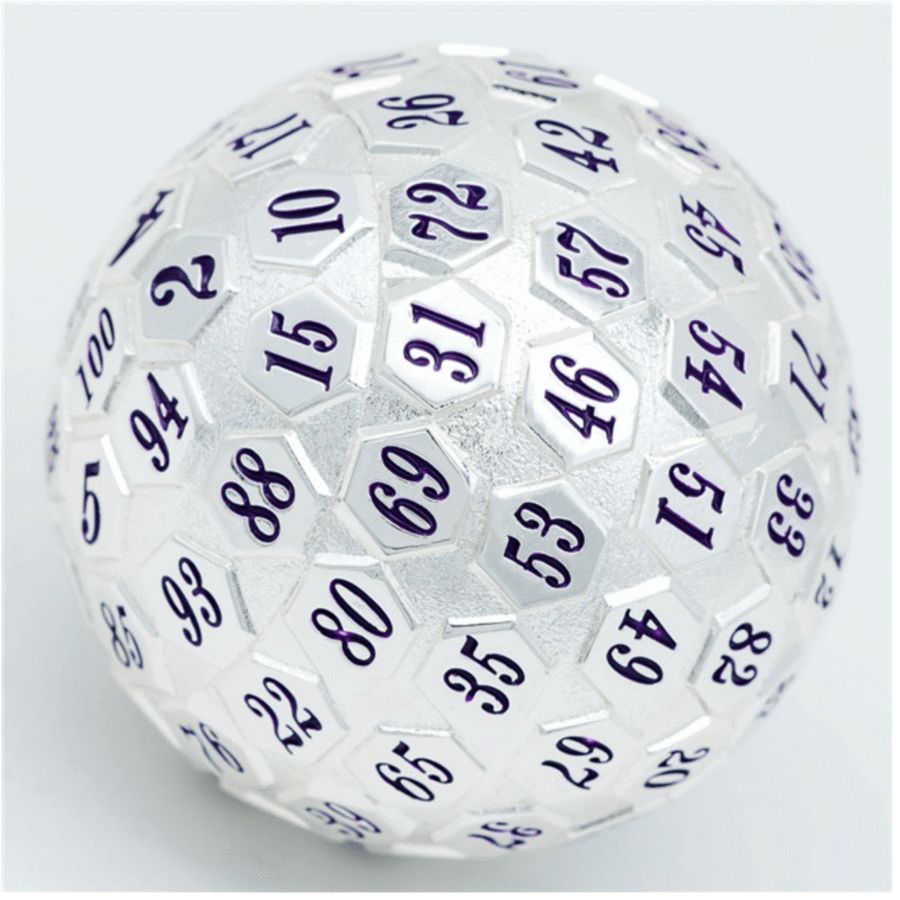 45mm Metal D100 - Platinum with Purple | Game Grid - Logan