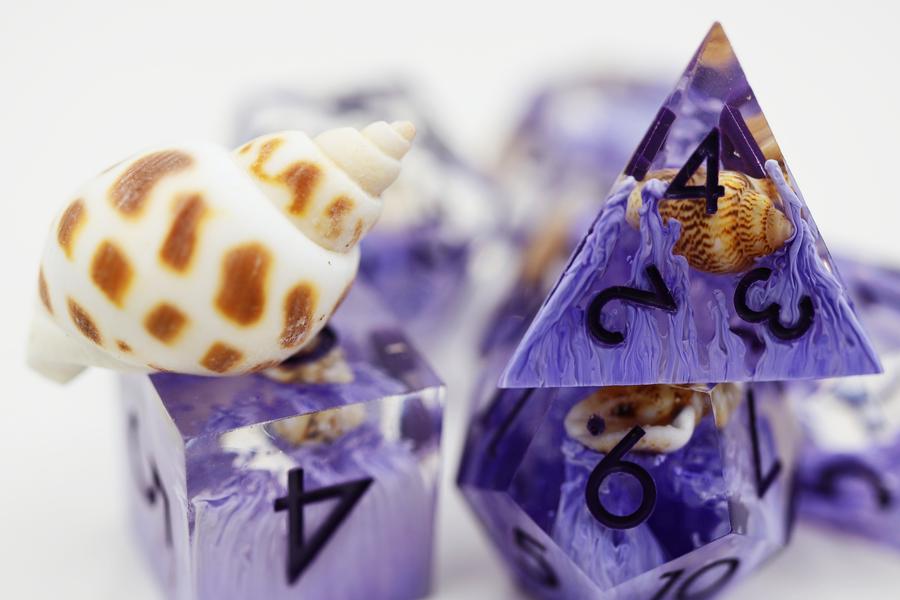 Purple Coral & Sea Snail Sharp Edge Resin RPG Dice Set | Game Grid - Logan