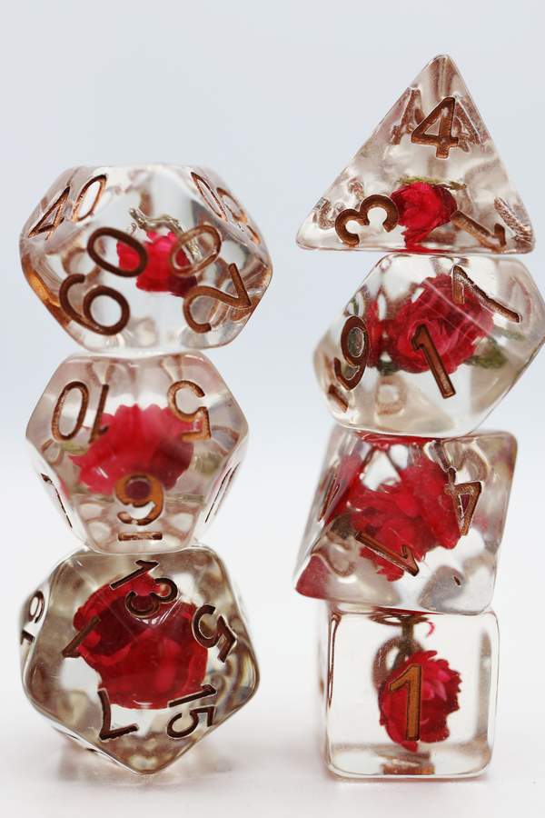 Red Flower with Green Leaf RPG Dice Set | Game Grid - Logan