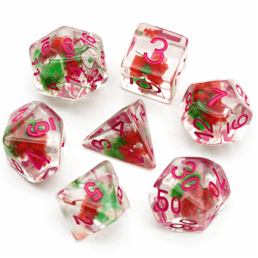 Red and Green Flower RPG Dice Set | Game Grid - Logan