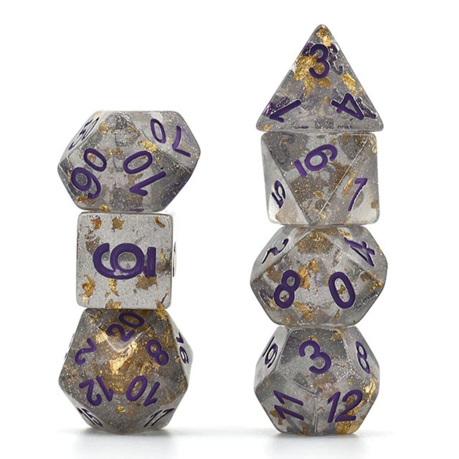 Grey with Gold Foil RPG Dice Set | Game Grid - Logan