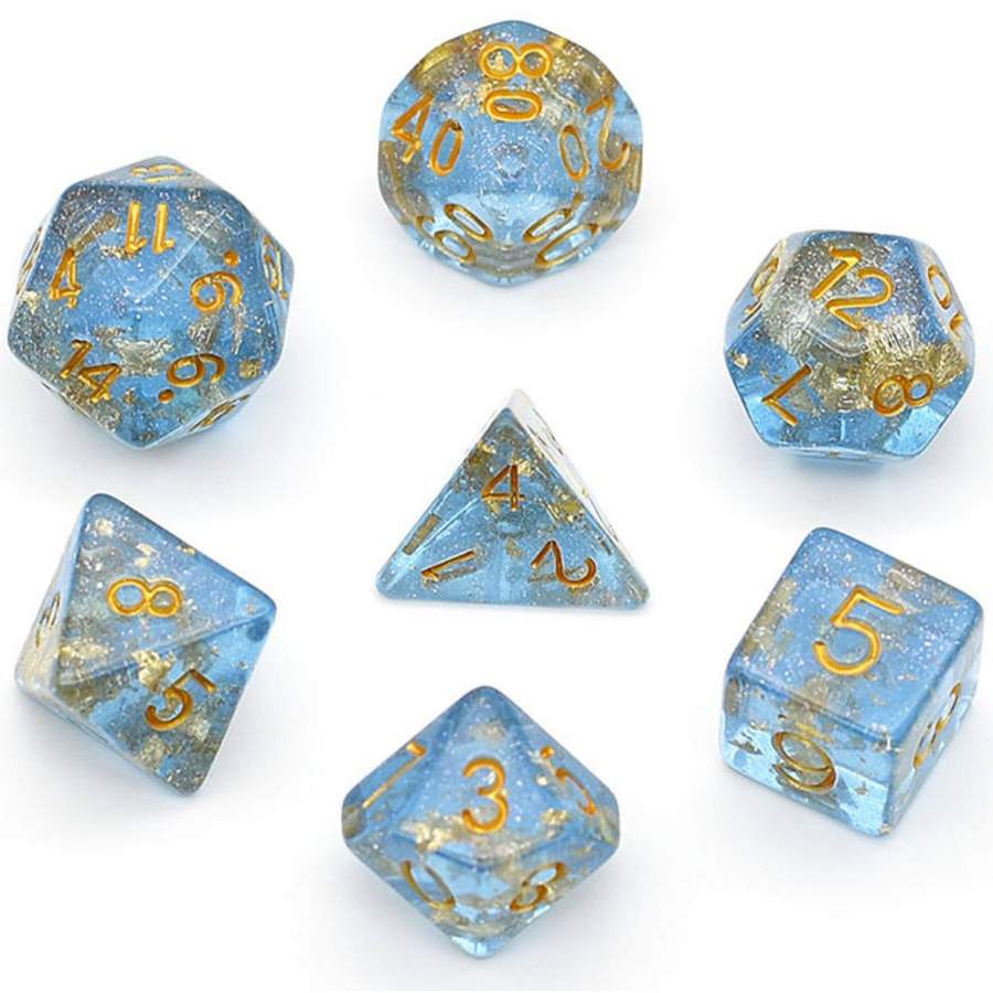 Blue with Gold Foil RPG Dice Set | Game Grid - Logan