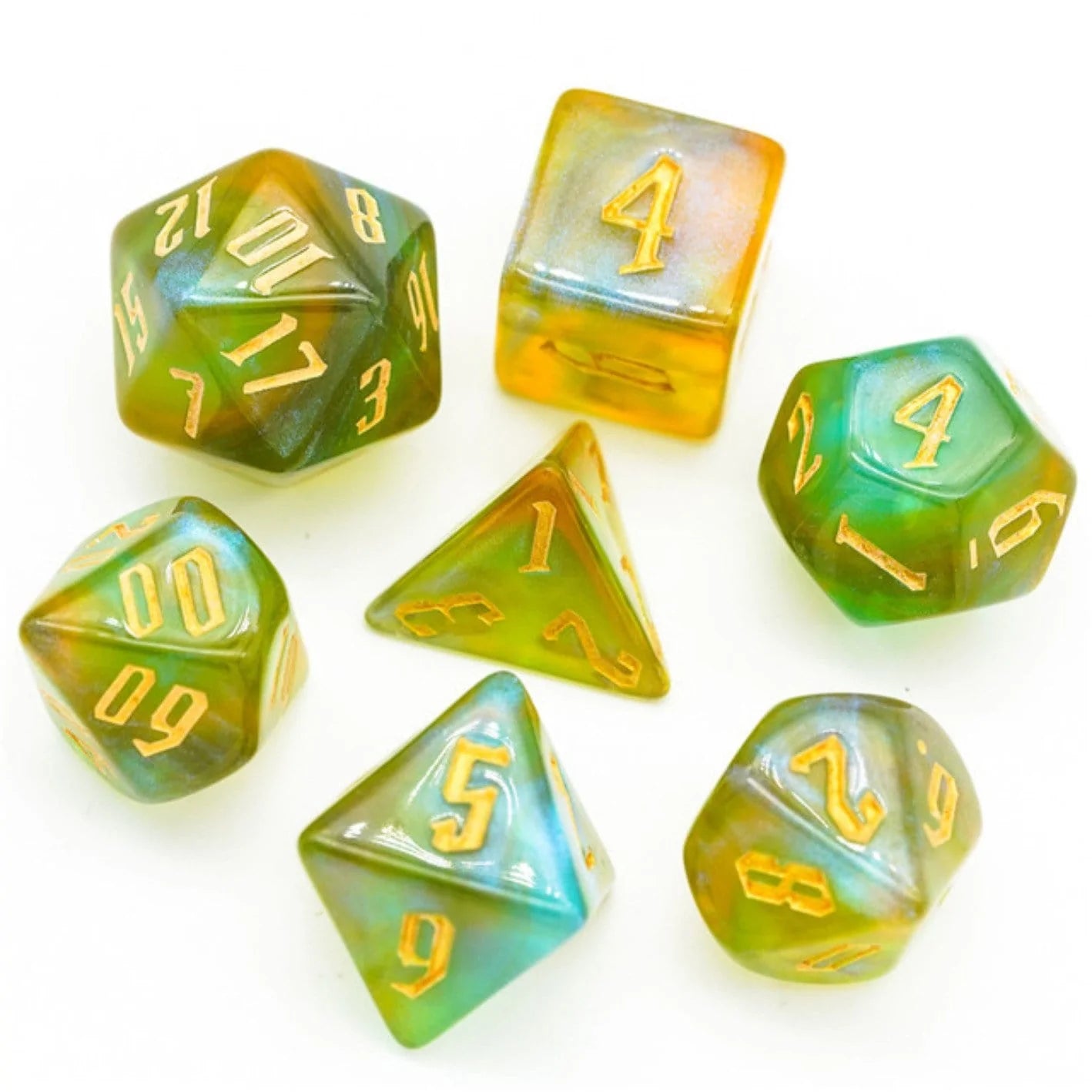 Green and Gold Spell Casting XLarge RPG Dice Set | Game Grid - Logan