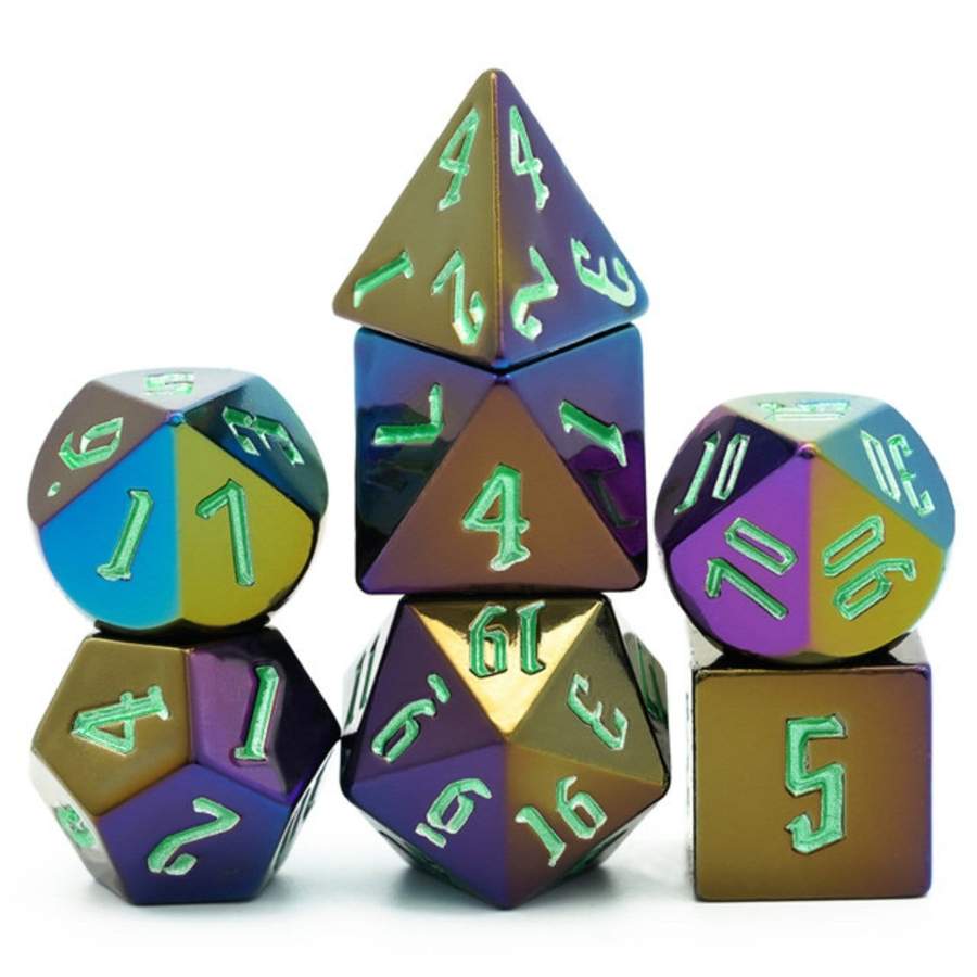 Jumbo Metallic w/ Green RPG Dice Set | Game Grid - Logan