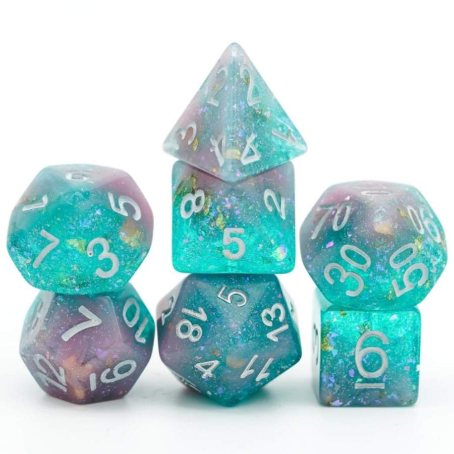 Pink and Green Seabed Treasure RPG Dice Set | Game Grid - Logan