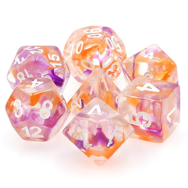 Purple & Orange Swirl Dice RPG Dice Set | Game Grid - Logan