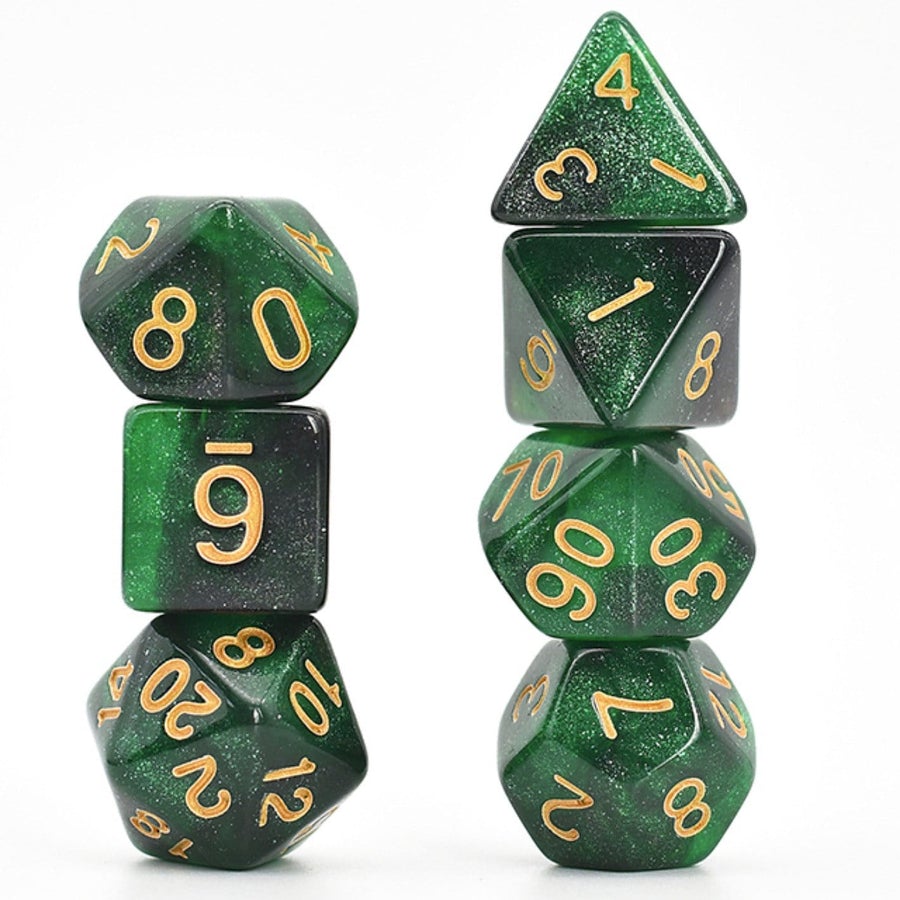 Black and Green Galaxy RPG Dice Set | Game Grid - Logan