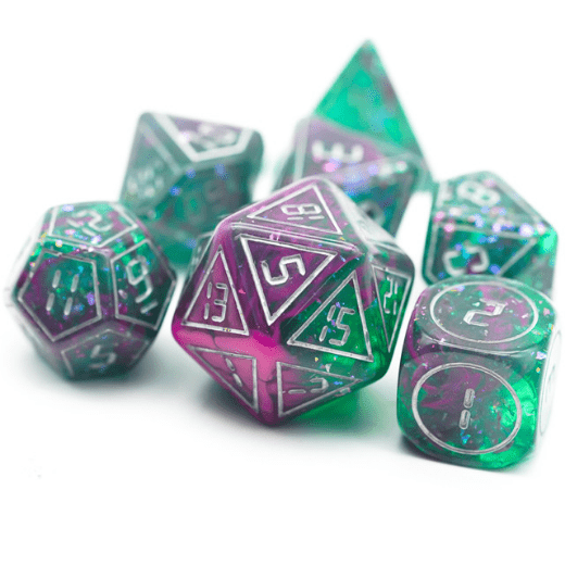 Cybernated Pink & Green RPG Dice Set | Game Grid - Logan