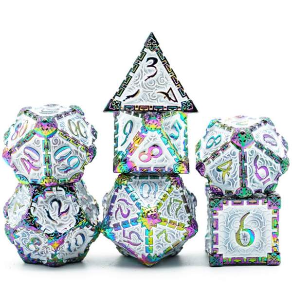 Dagger of Venom: White Rainbow RPG Metal Barrel Dice Set | Game Grid - Logan