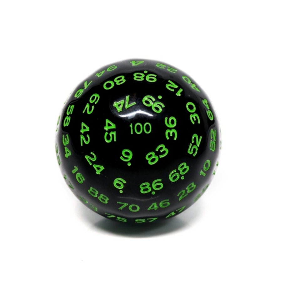 100 Sided Die - Black Opaque with Green D100 | Game Grid - Logan