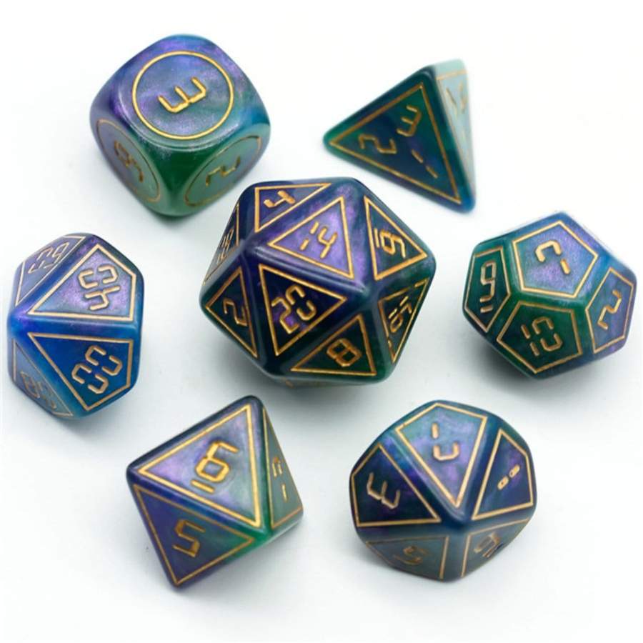 Cybernated Purple & Green RPG Dice Set | Game Grid - Logan