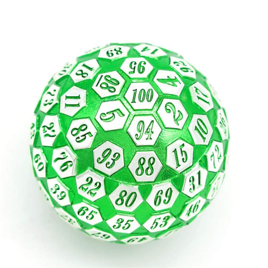 45mm Metal D100 - Green and Silver | Game Grid - Logan