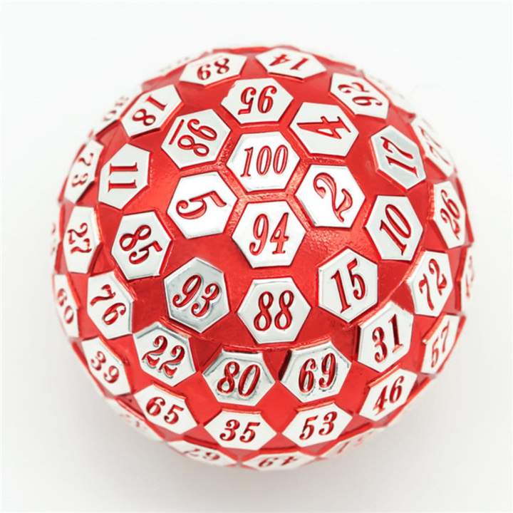 45mm Metal D100 - Red and Silver | Game Grid - Logan