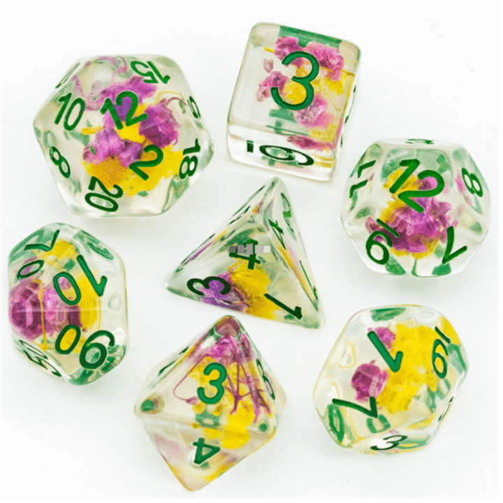 Purple & Yellow Flowers RPG Dice Set | Game Grid - Logan