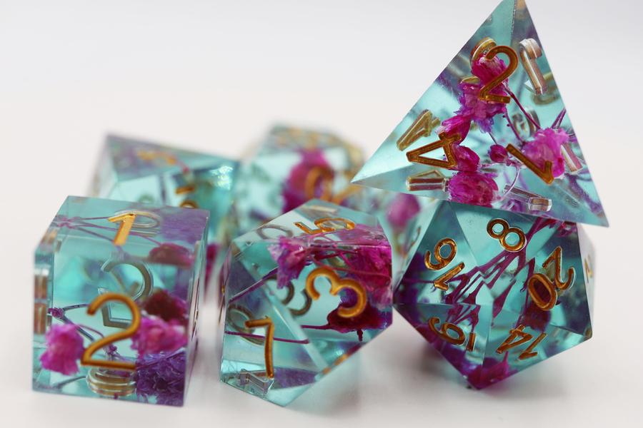 Sharp Edge Resin RPG Dice Set - Peony | Game Grid - Logan