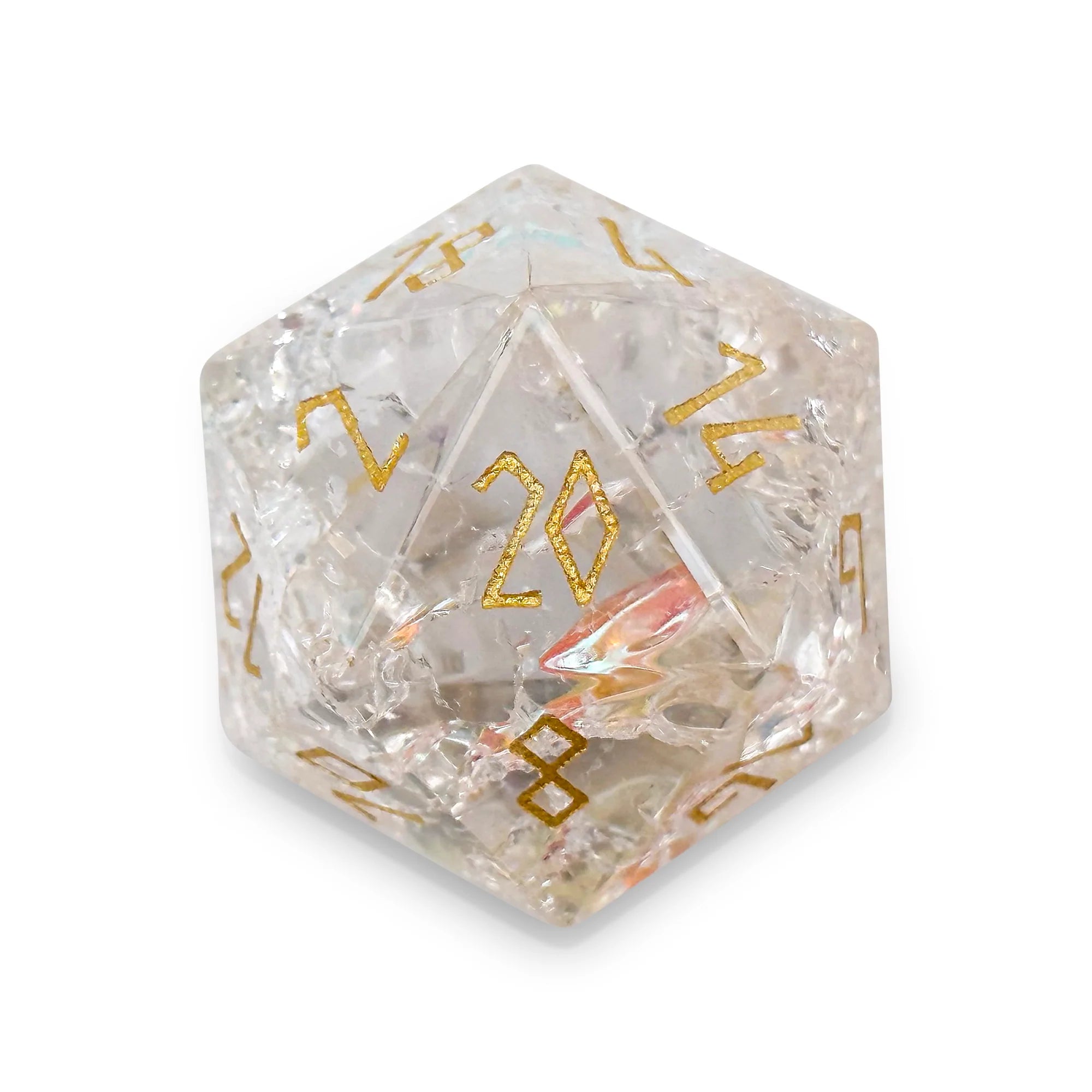 30MM Gemstone D20 Boulder: Shattered K9 Rainbow Glass | Game Grid - Logan