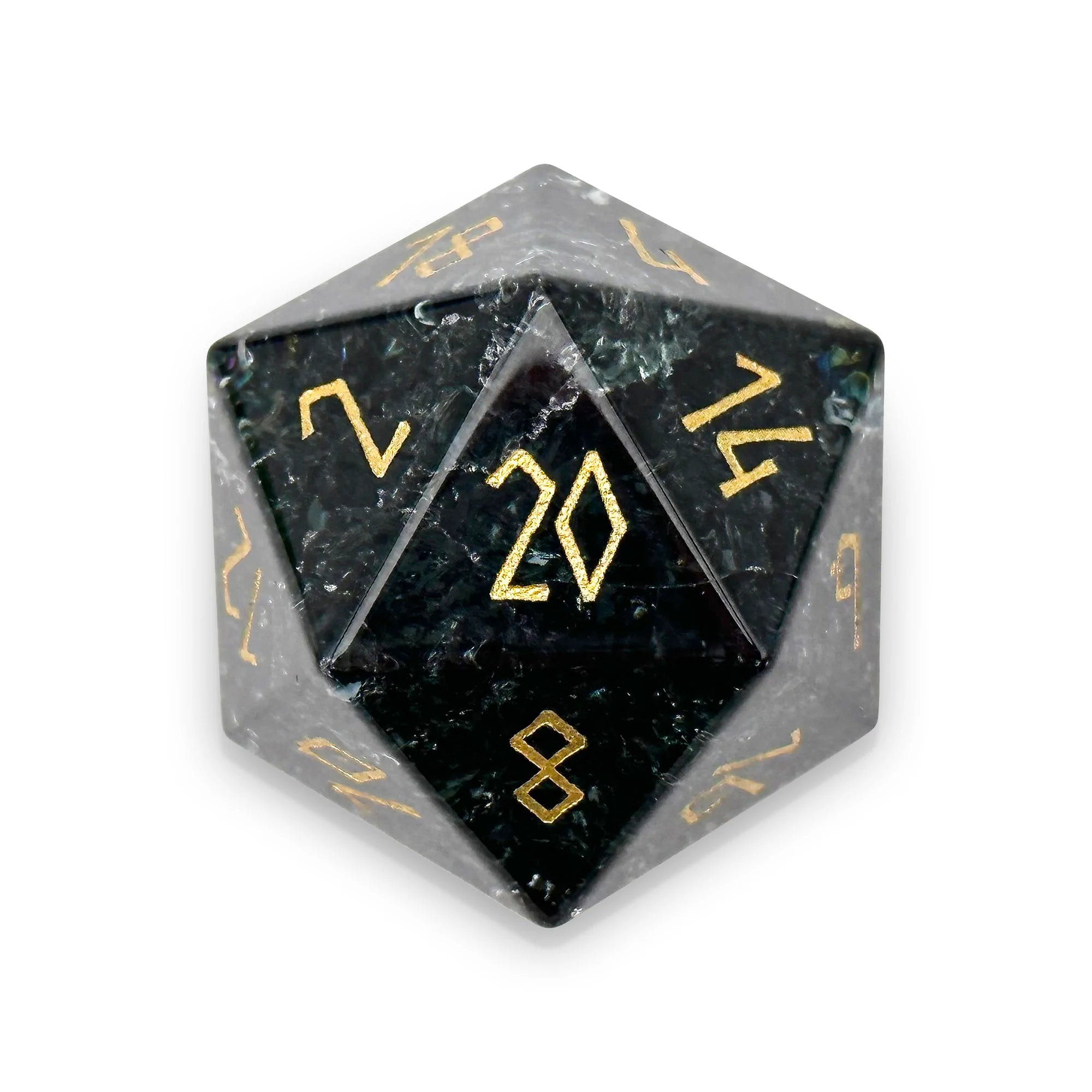 30MM Gemstone D20 Boulder: Shattered Smoke Zircon | Game Grid - Logan