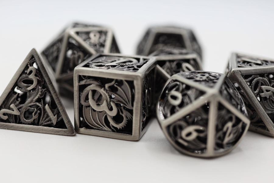 Hollow Silver Dragon RPG Metal Dice Set | Game Grid - Logan