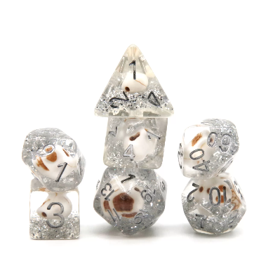 Skull & Silver Glitter RPG Dice Set | Game Grid - Logan