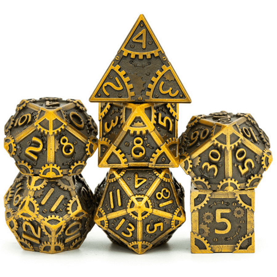 Steampunk Metal RPG Dice Set: Antique Gold | Game Grid - Logan