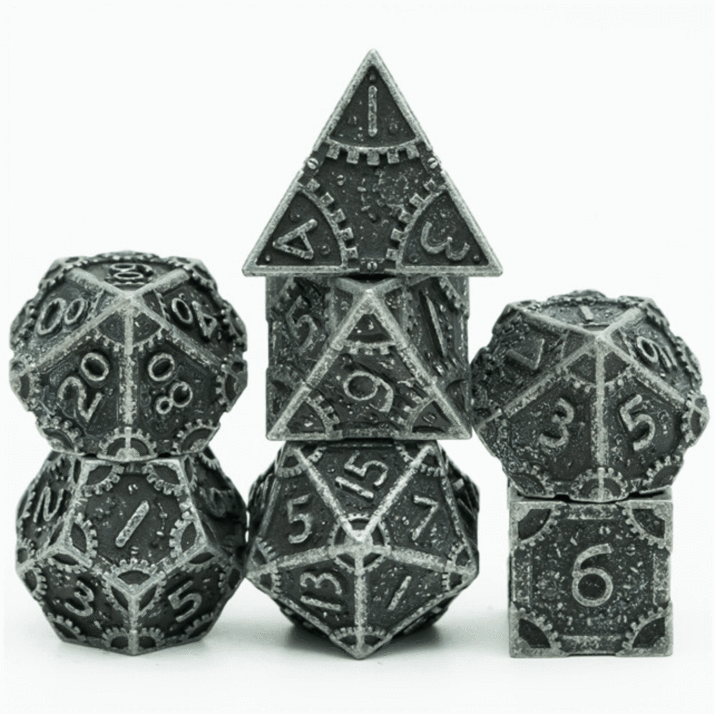 SteamPunk Stained Black RPG Metal Dice Set | Game Grid - Logan