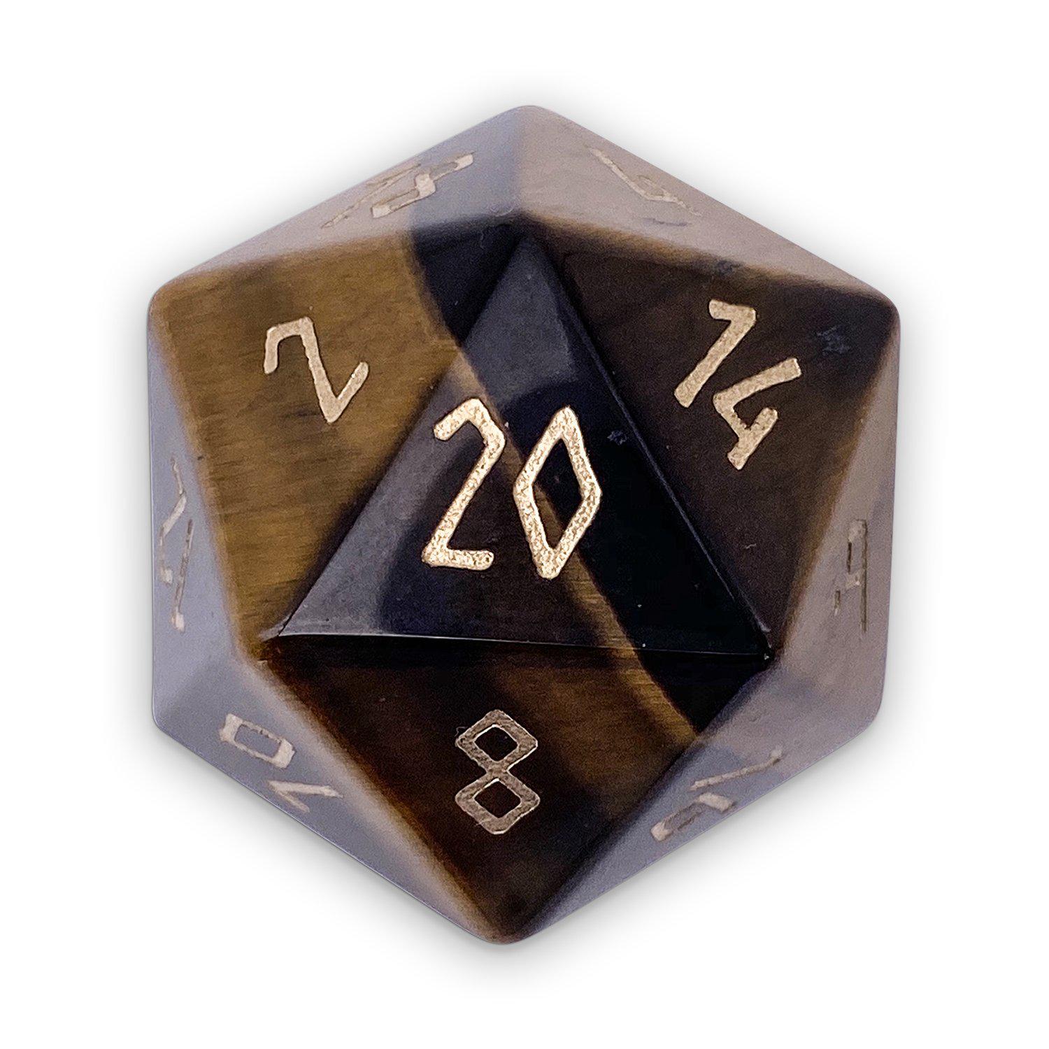 30MM Gemstone D20 Boulder: Tiger's Eye | Game Grid - Logan