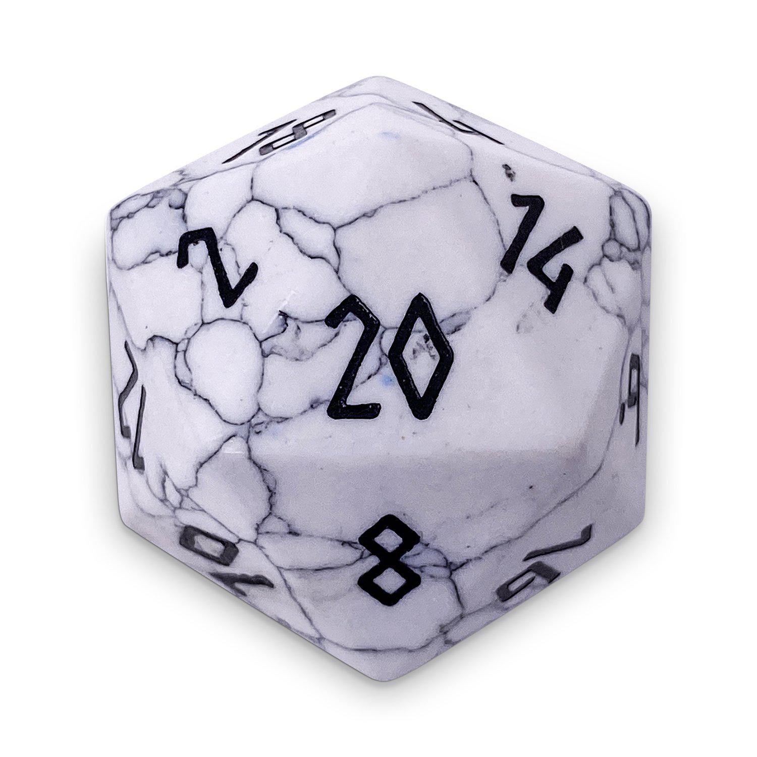 30MM Gemstone D20 Boulder: White Howlite | Game Grid - Logan