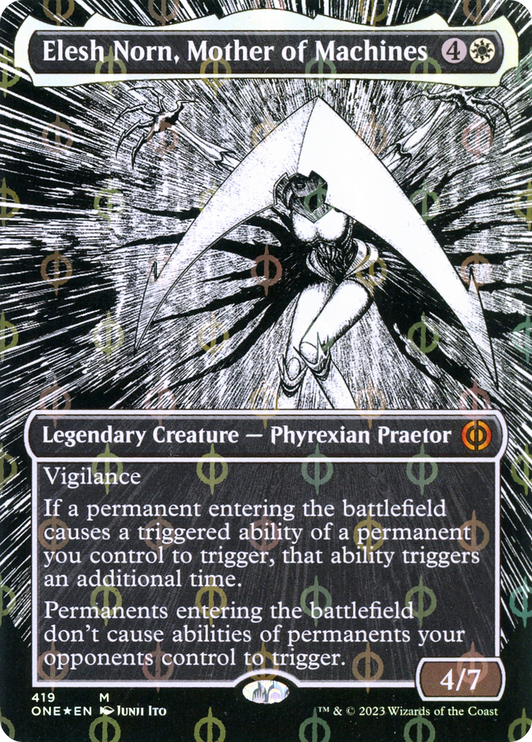 Elesh Norn, Mother of Machines (Borderless Manga Step-and-Compleat Foil) [Phyrexia: All Will Be One] | Game Grid - Logan