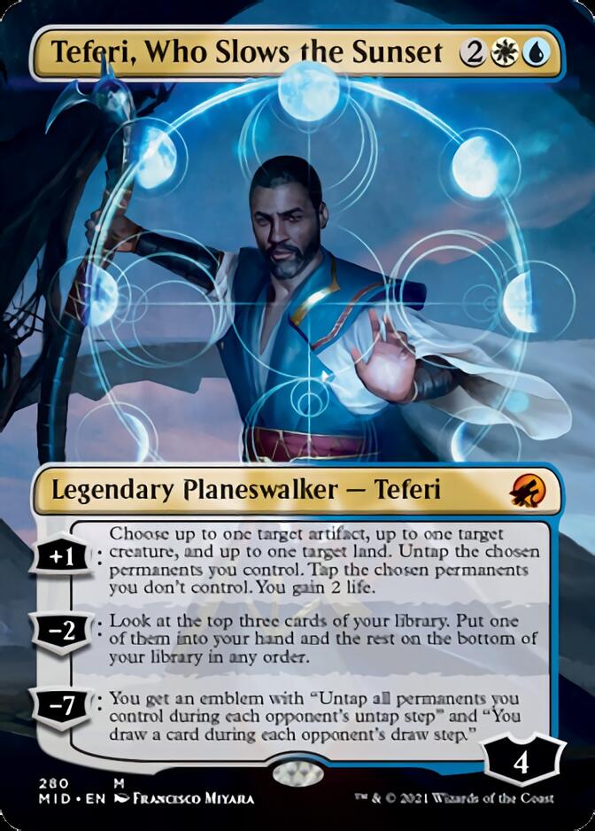 Teferi, Who Slows the Sunset (Borderless) [Innistrad: Midnight Hunt] | Game Grid - Logan